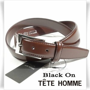 新品1円～★定価0.9万 Black On TETE HOMME テットオム 牛革レザー ビジネスベルト フリーサイズ 本革 茶 ブラウン 本物◆2407◆