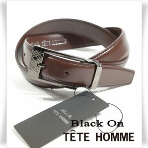 新品1円～★定価0.9万 Black On TETE HOMME テットオム 牛革レザー ビジネスベルト フリーサイズ 本革 茶 ブラウン 本物◆2410◆の画像1