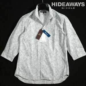 新品1円～★定価1万 HIDEAWAYS NICOLE ハイダウェイ ニコル メンズ 日本製生地 刺し子調ジャカード七分袖シャツ 46 M 白 ◆2428◆