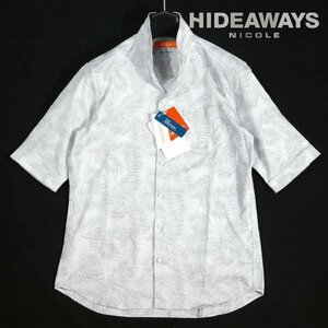 新品1円～★HIDEAWAYS NICOLE ハイダウェイ ニコル メンズ 日本製生地 シャンカー6 刺し子風ジャカード五分袖シャツ 46 M 白◆2466◆