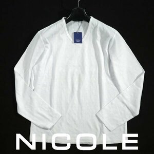 新品1円～★ニコル セレクション NICOLE selection メンズ ストレッチ 長袖 綿 Vネック アーガイルカットソー 50 LL 白 ◆2491◆