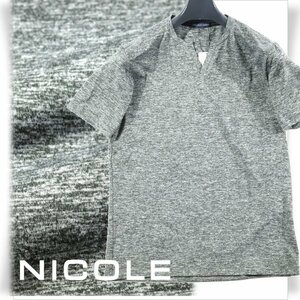 新品1円～★ニコル セレクション NICOLE selection メンズ ストレッチ 半袖 デザインカットソー 48 L グレー Tシャツ 正規店本物 ◆2598◆