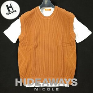 新品1円～★HIDEAWAYS NICOLE ハイダウェイ ニコル メンズ 半袖 ニットベスト&Tシャツセット 46 M オレンジ アンサンブル ロゴ◆2607◆