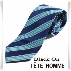 新品1円～★Black On TETE HOMME テットオム シルク絹100％ ネクタイ ストライプ ネイビー 正規店本物◆2670◆