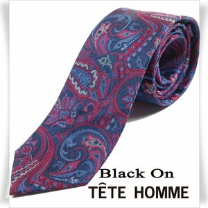 新品1円～★Black On TETE HOMME テットオム シルク絹100％ ネクタイ ペイズリー ネイビー 正規店本物◆2674◆