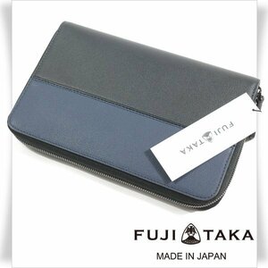 新品1円～★定価3万 FUJITAKA フジタカ 日本製 箱付き 牛革レザー スマートセルバッグ クラッチバッグ カード段4 ベリル 紺 ◆2686◆