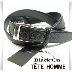 新品1円～★定価0.9万 Black On TETE HOMME テットオム 牛革レザー ビジネスベルト フリーサイズ 本革 黒 ブラック 本物◆2729◆