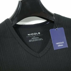 新品1円～★ニコル セレクション NICOLE selection メンズ コットン綿 長袖 Vネック リブストライプカットソー 50 LL 黒 本物◆2791◆の画像7