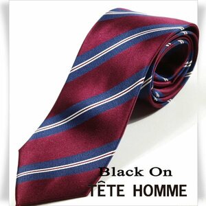 新品1円～★Black On TETE HOMME テットオム シルク絹100％ ネクタイ ボルドー ストライプ 正規店本物◆2941◆