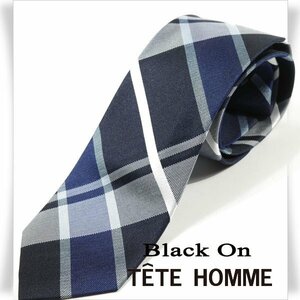 新品1円～★Black On TETE HOMME テットオム シルク絹100％ ネクタイ チェック ネイビー 正規店本物◆2930◆