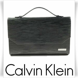 新品1円～★定価2.7万 CK CALVIN KLEIN カルバンクライン メンズ 牛革 本革レザー クラッチバッグ 黒 セカンドバッグ クロ 本物◆3019◆