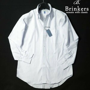 新品1円～★Brinkers ブリンカーズ 形態安定 綿100％ 長袖ボタンダウンシャツ 40-82 M ストライプ ブルー 本物 ◆3090◆