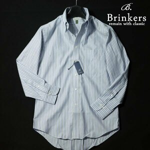 新品1円～★Brinkers ブリンカーズ 形態安定 綿100％ 長袖ボタンダウンシャツ Ｓ 38-80 ストライプ ブルー 本物 ◆3093◆