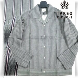 新品1円～★TAKEO KIKUCHI タケオキクチ メンズ 長袖前開き布帛シャツ M グレー コットン綿100% 正規店本物 ◆3141◆