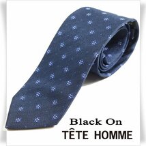 新品1円～★Black On TETE HOMME テットオム シルク絹100％ ネクタイ 小紋柄 ネイビー 正規店本物◆3218◆_画像1