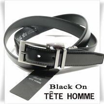 新品1円～★定価0.9万 Black On TETE HOMME テットオム 牛革レザー ビジネスベルト フリーサイズ 本革 黒 ブラック 本物◆3241◆_画像1