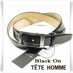 新品1円～★定価0.9万 Black On TETE HOMME テットオム 牛革レザー ビジネスベルト フリーサイズ 本革 黒 ブラック 本物◆3242◆