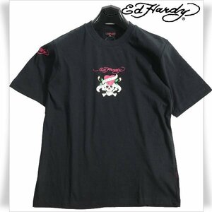 新品1円～★Ed Hardy エドハーディー メンズ 半袖 コットン綿 天竺 Tシャツ L 黒 ブラック クルーネック カットソー ◆3264◆