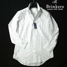 新品1円～★Brinkers ブリンカーズ 形態安定 綿100％ 長袖ボタンダウンシャツ 40-82 M チェック 白 本物 ◆3285◆_画像1