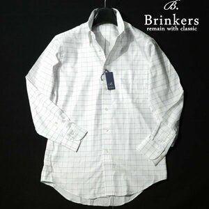 新品1円～★Brinkers ブリンカーズ 形態安定 綿100％ 長袖ボタンダウンシャツ 40-82 M チェック 白 本物 ◆3285◆