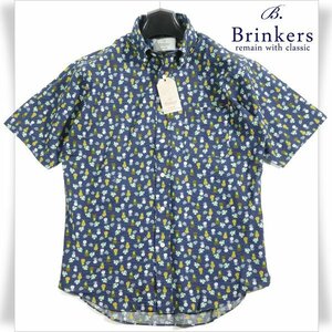 新品1円～★定価1万 Brinkers ブリンカーズ コットン綿100% 半袖シャツ M ネイビー サッカー生地 ボタンダウン 正規店本物 ◆3364◆