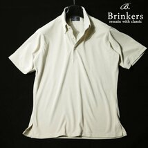 新品1円～★定価1.2万 Brinkers ブリンカーズ メンズ 春夏 鹿の子 半袖ボタンダウン カノコ ポロシャツ M ベージュ 百貨店取扱◆3357◆_画像1