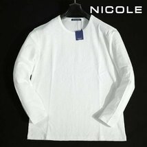 新品1円～★ニコル セレクション NICOLE selection メンズ ストレッチ 長袖 綿 クルーネック 市松柄カットソー 50 LL 白 ◆3422◆_画像1