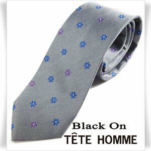 新品1円～★Black On TETE HOMME テットオム シルク絹100％ ネクタイ 織柄 グレー 正規店本物◆3435◆