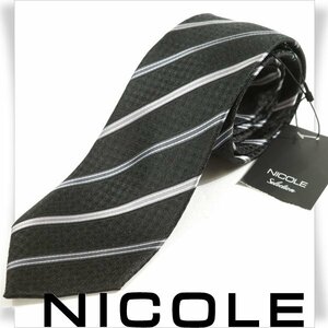 新品1円～★ニコル セレクション NICOLE selection メンズ シルク絹100% ネクタイ ストライプ 黒 ブラック 本物 ◆3484◆