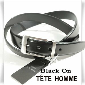 新品1円～★定価0.9万 Black On TETE HOMME テットオム 牛革レザー ビジネスベルト フリーサイズ 本革 黒 ブラック 本物◆3501◆