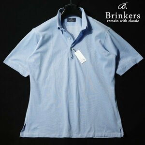 新品1円～★定価1.2万 Brinkers ブリンカーズ メンズ 春夏 鹿の子 綿 半袖 ボタンダウン カノコ ポロシャツ L ブルー 百貨店取扱◆3576◆