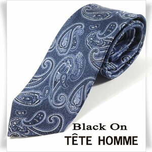 新品1円～★Black On TETE HOMME テットオム シルク絹100％ ネクタイ ペイズリー ネイビー 正規店本物◆3633◆