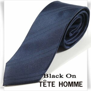 新品1円～★Black On TETE HOMME テットオム シルク絹100％ ネクタイ ストライプ ネイビー 正規店本物◆3620◆