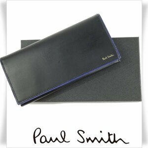  new goods 1 jpy ~* Paul Smith Paul Smith box attaching cow leather leather folding in half long wallet multi stripe edge long wallet black black genuine article *3822*