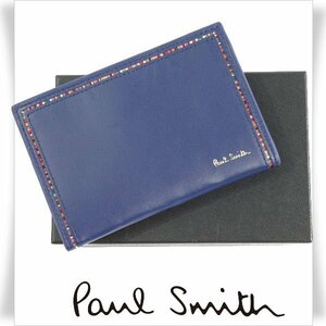  new goods 1 jpy ~* Paul Smith Paul Smith box attaching sheep leather leather change purse . purse card-case coin case stripe in set blue genuine article *3821*