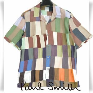 未使用品1円～★定価3.5万 ポールスミス Paul Smith 1点もの 日本製 半袖 Overlapping Check' オープンカラーシャツ M 本物 ◆3845◆