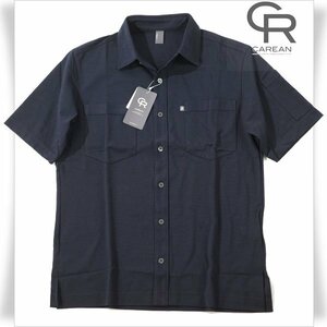  new goods 1 jpy ~*CAREAN Carry nkanoko material short sleeves knitted shirt S navy navy blue . sweat speed . armpit deodorization tape attaching Golf genuine article *3878*