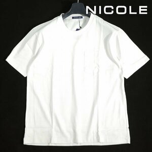 新品1円～★ニコル セレクション NICOLE selection メンズ コットン綿 半袖 クルーネックロゴカットソー 48 L 白 胸ポケット 本物◆3960◆