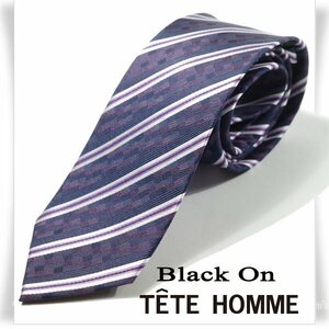 新品1円～★Black On TETE HOMME テットオム シルク絹100％ ネクタイ 織柄 ネイビー 正規店本物◆3998◆