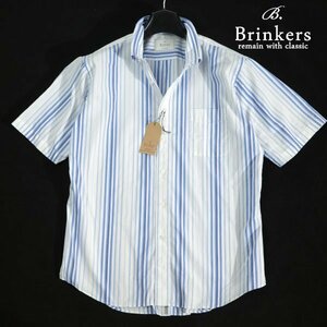 新品1円～★Brinkers ブリンカーズ コットン綿100％ 半袖ボタンダウンシャツ L ストライプ 白 正規店本物 ◆4588◆