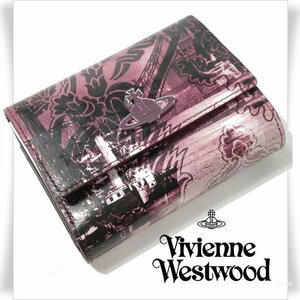 新品1円～★定価4万 Vivienne Westwood ヴィヴィアンウエストウッド 牛革レザー がま口 三つ折り財布 ORB LONDON BRIDGE ◆4600◆