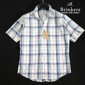 新品1円～★定価1万 Brinkers ブリンカーズ コットン綿100％ 半袖ボタンダウンシャツ L チェック 白 正規店本物 ◆4859◆