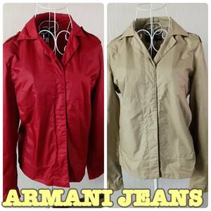 ARMANI JEANS ◆ テーラー ジャケット 2点 セット USA6サイズ Sサイズ RED ベージュ系 ナイロン ◆ アルマーニ ジーンズ ◆ レディース