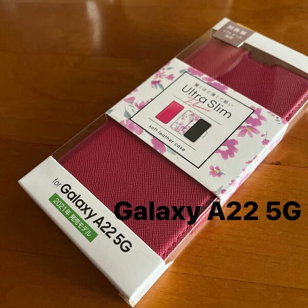 Galaxy A22 5G ソフトレザーケース 薄型 磁石付 フラワーズ ピンク　手帳型　カバー