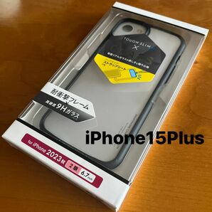 iPhone15Plus 背面ガラス 6.7インチ ケース ブラック　ガラスケース　カバー　ハイブリッドケース
