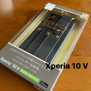 Xperia 10 V ソフトレザーケース　背面バンド付カードポケット付 ブラック　カバー　エクスペリア10 （1）