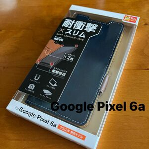 Google Pixel 6a ソフトレザーケース 磁石付 耐衝撃 ステッチ グーグルピクセル6a ネイビー　手帳型　（2）