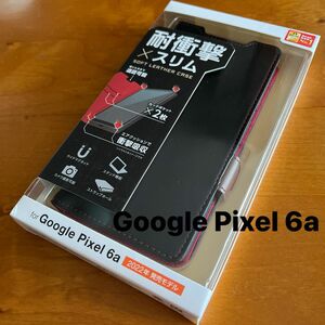 Google Pixel 6a ソフトレザーケース 磁石付 耐衝撃 ステッチ グーグルピクセル6a ブラック　手帳型