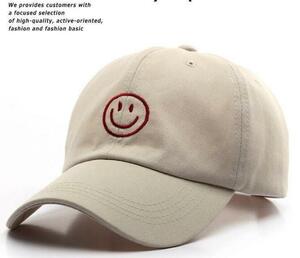 キャップ 帽子 メンズ レディース スマイル 笑顔 ニコニコ 刺繍 シンプル ベージュ 