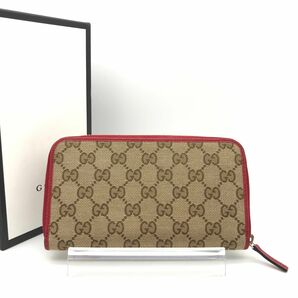 正規品　極美品　グッチ財布　グッチ長財布　グッチキャンバス　グッチ赤　GUCCI ラウンドファスナー